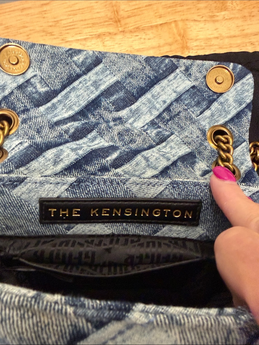 Kurt Geiger Light Blue Denim Woven Crossbody with Gold Chain - Picture 2 of 3